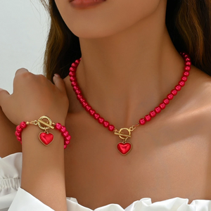 2-Piece Imitation Pearl Jewelry Set – Elegant Necklace & Bracelet with Natural Color Beads for Girls