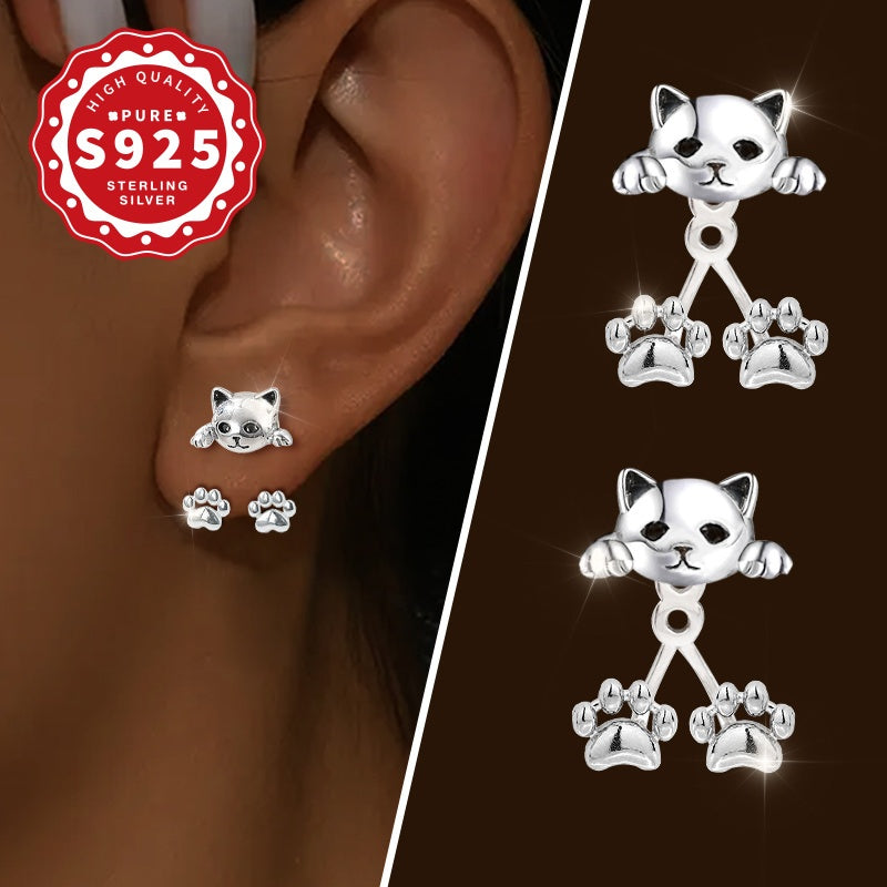 Cat Paw Dangle Earrings Sterling Silver 925 Cute, Hypoallergenic & Perfect Gift Set