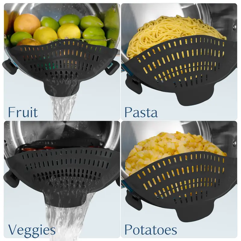 Adjustable Clip-On Strainer for Pots, Pans & Bowls – 1pc Kitchen Pot Strainer