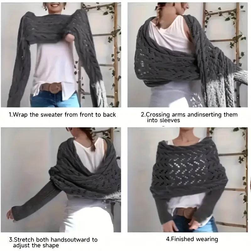 Bohemian Braided Crochet Sweater Scarf with Sleeves for Women - CartRare
