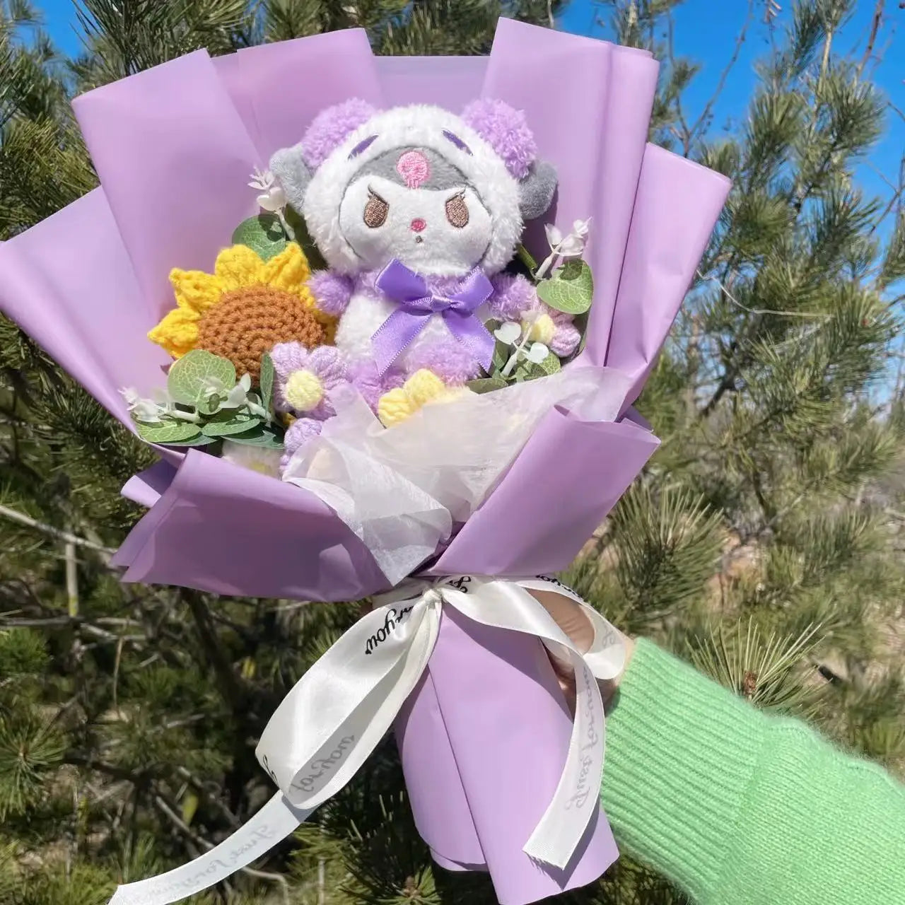 Cute Kawaii Cat Plush Bouquet with Artificial Flowers