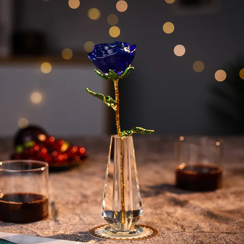 ⭐ Crystal Glass Rose Gift Set with Optional Vase