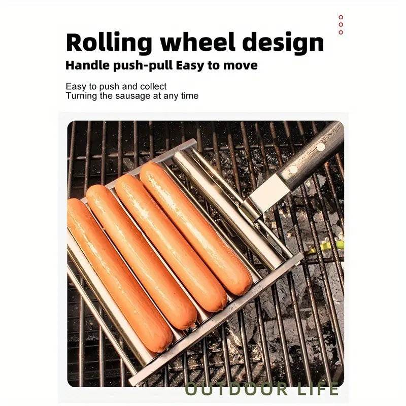 Stainless Steel Hot Dog Roller With Wooden Handle – BBQ Essential Tool - CartRare