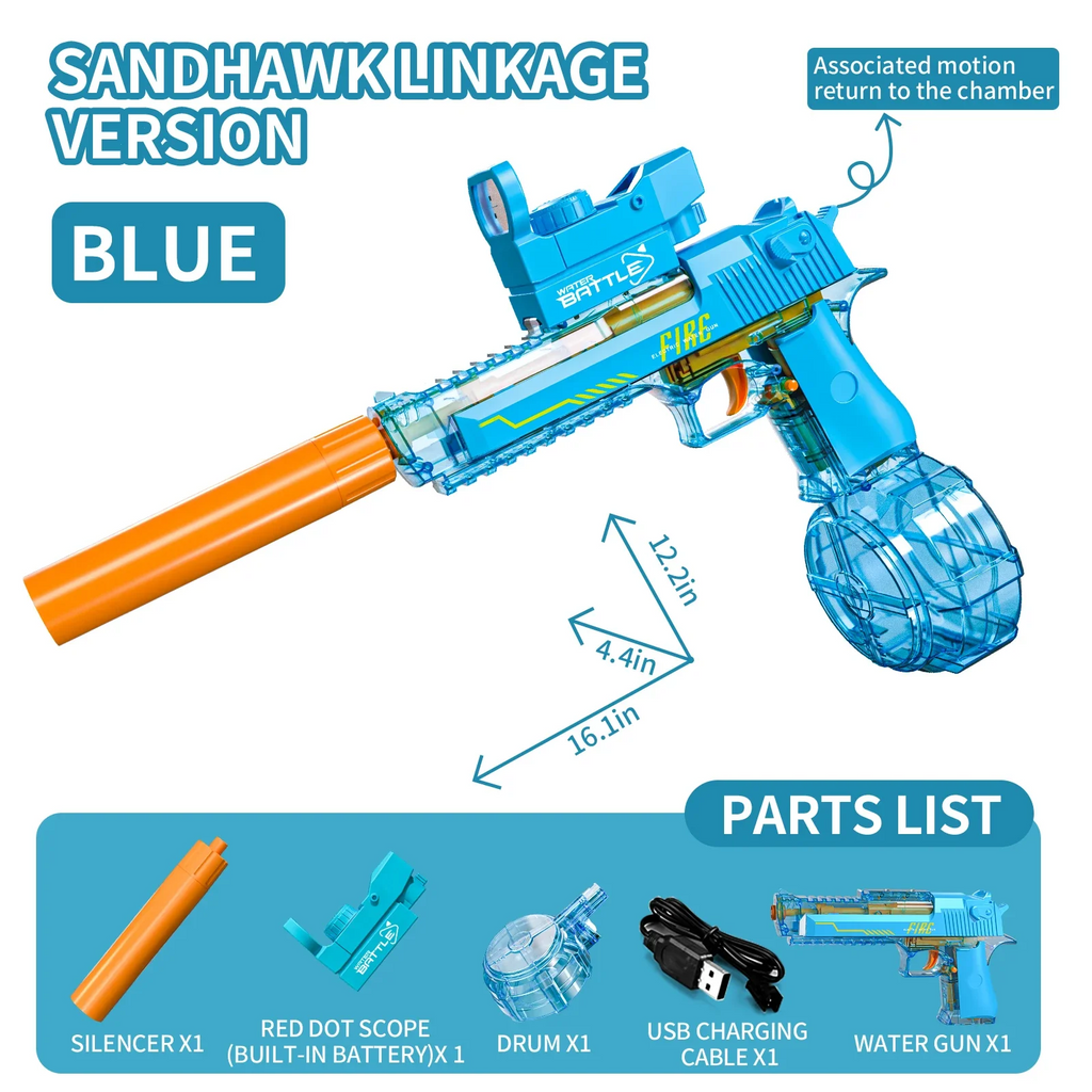 Desert Eagle Electric Water Gun with Silencer and Light High Speed, Long Range Squirt Gun for Kids & Adults - CartRare