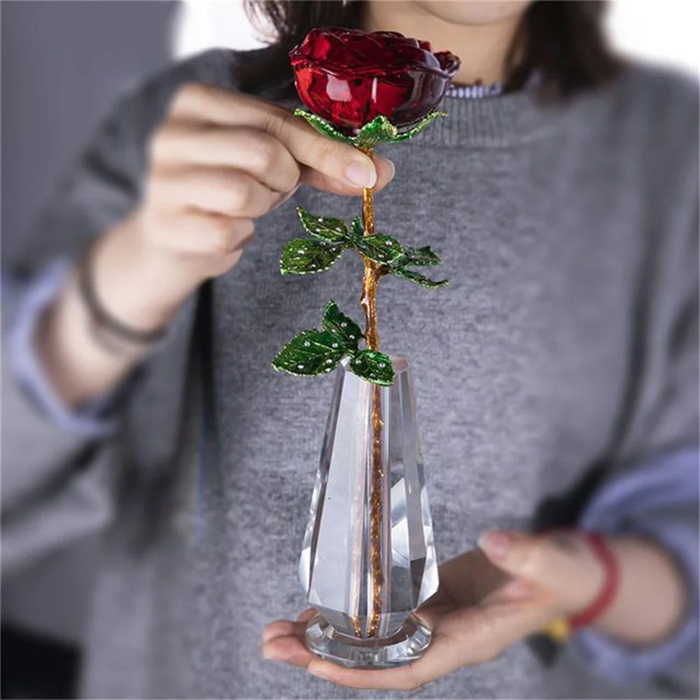 ⭐ Crystal Glass Rose Gift Set with Optional Vase