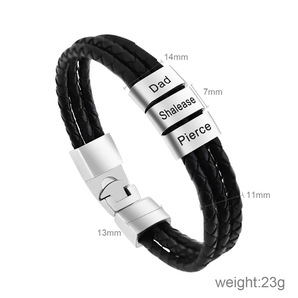 Personalized Men's Leather Bracelet – Custom Name Engraved Gift for Husband, Dad, Father's Day - CartRare