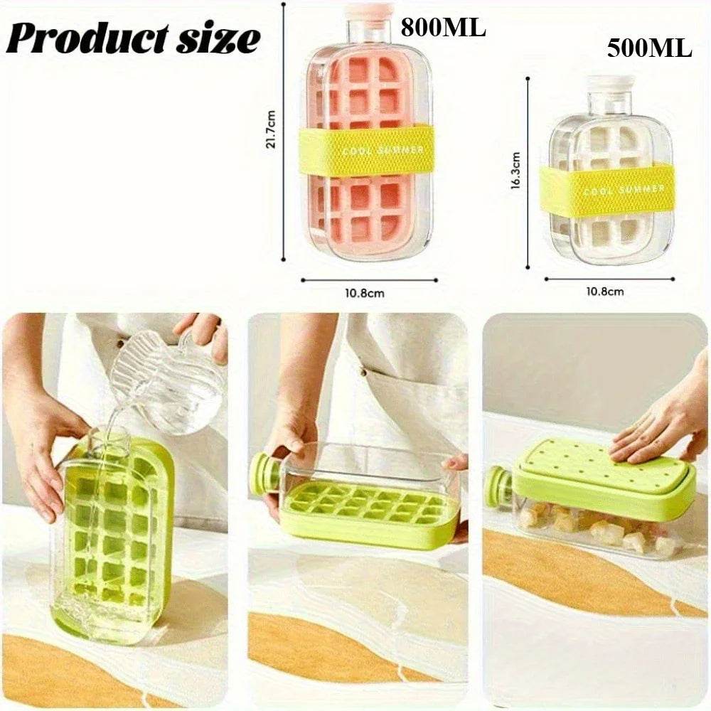 2-in-1 Ice Cube Tray & Water Bottle – Portable High-Capacity Ice Maker Mold for Home & Kitchen Summer Use - CartRare