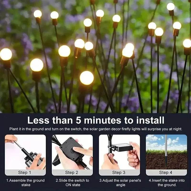Solar Firefly Garden Lights | LED Outdoor Waterproof Pathway Lighting – Warm White - CartRare