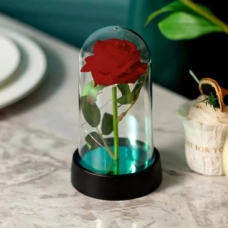 Eternal Rose LED Light in Glass Dome Romantic Gift Decor