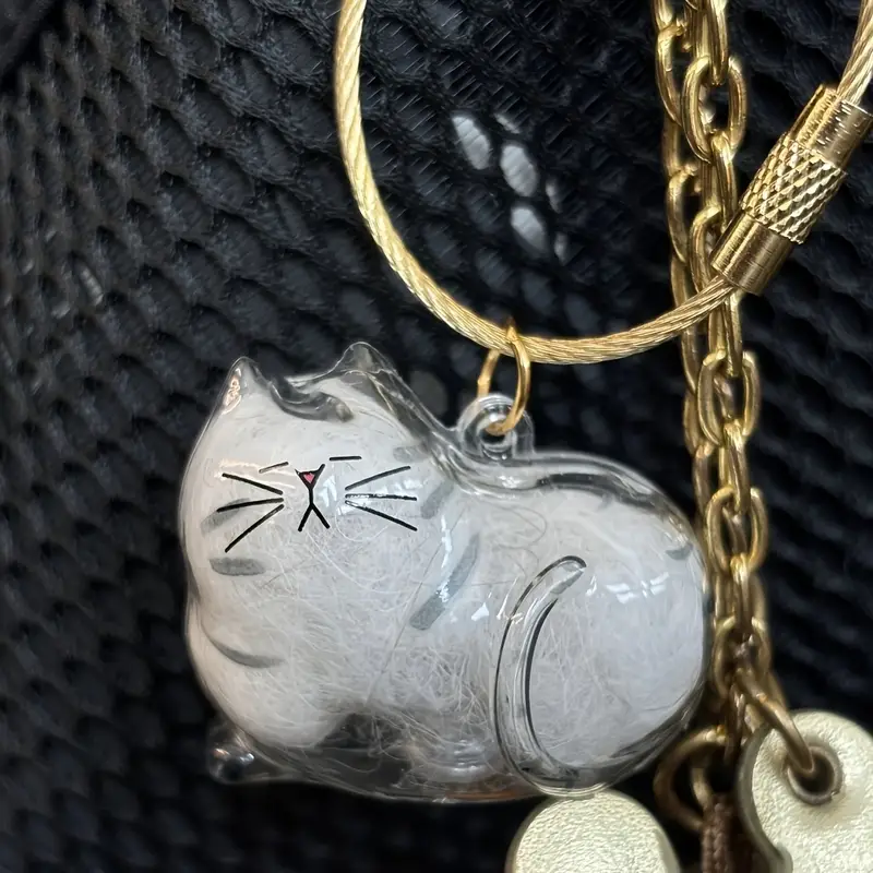 Cat Fur Memorial Keychain Transparent Pet Hair Keepsake Pendant