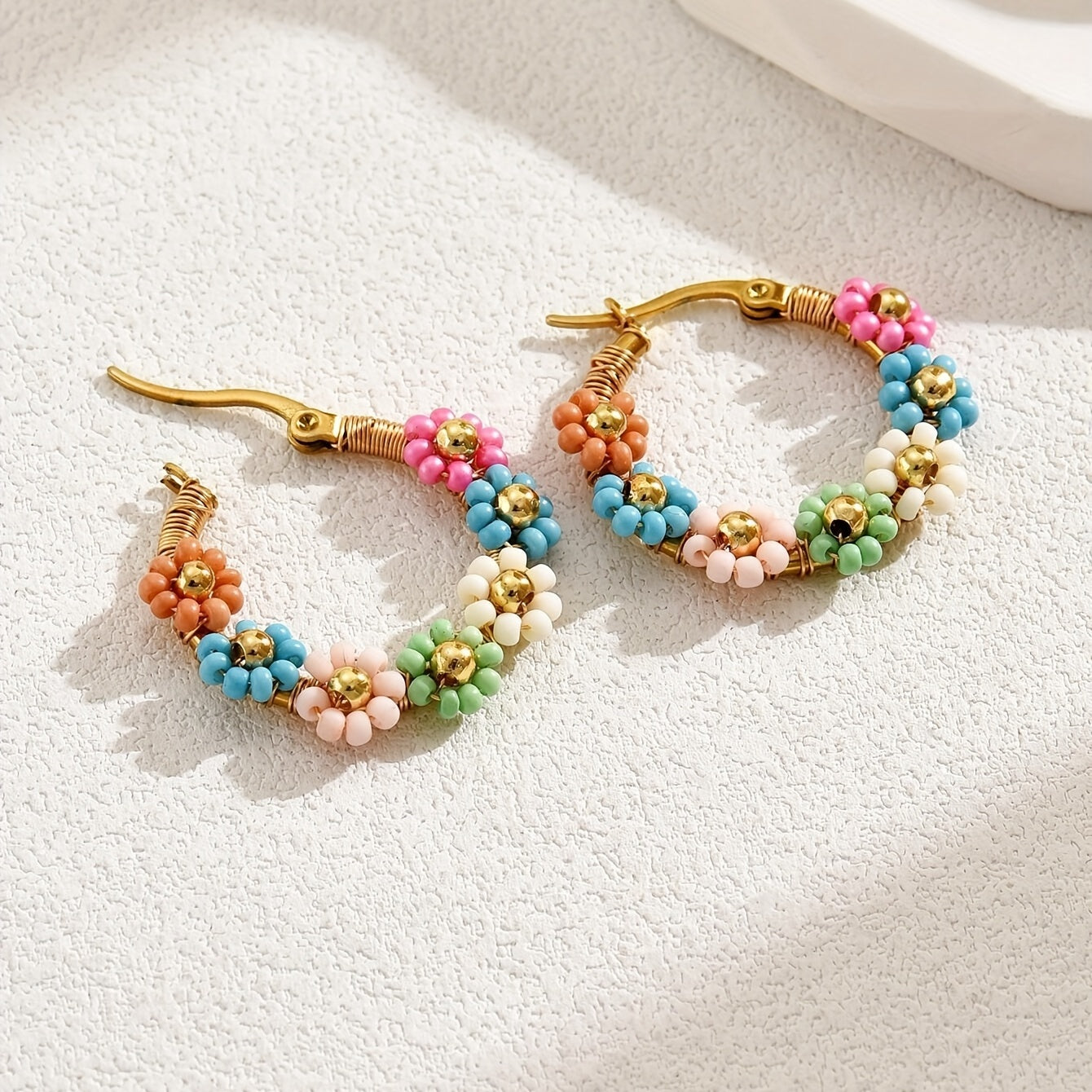 Bohemian Style Beaded Flower Hoop Earrings Trendy & Versatile