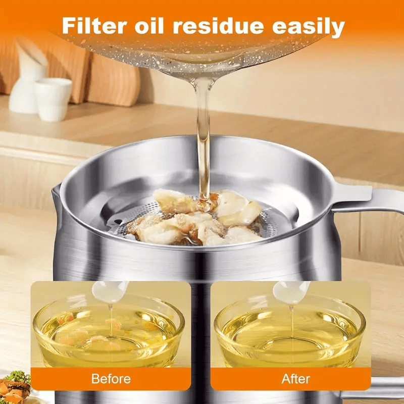 Stainless Steel Oil Filter Pot with Fine Mesh Strainer & Fry Basket – Grease Container for Kitchen Cooking Oil Storage - CartRare