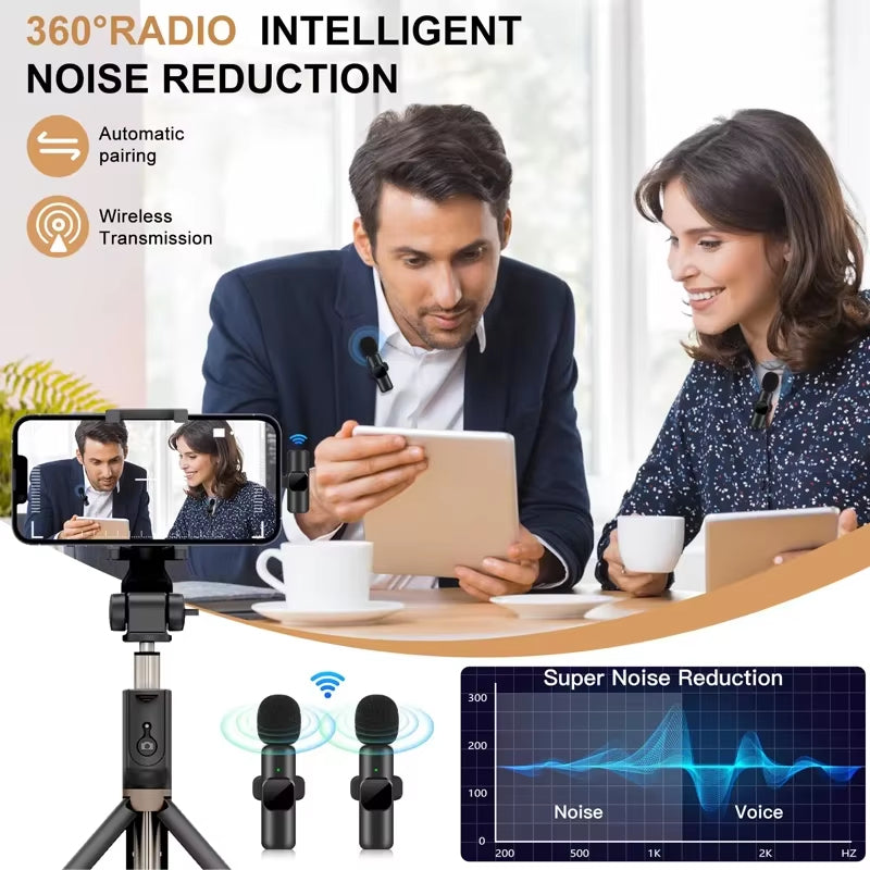 2-Pack Wireless Lavalier Microphones for iPhone, Android, and iPad Vlogging, Streaming, and Clear Voice Recording - CartRare