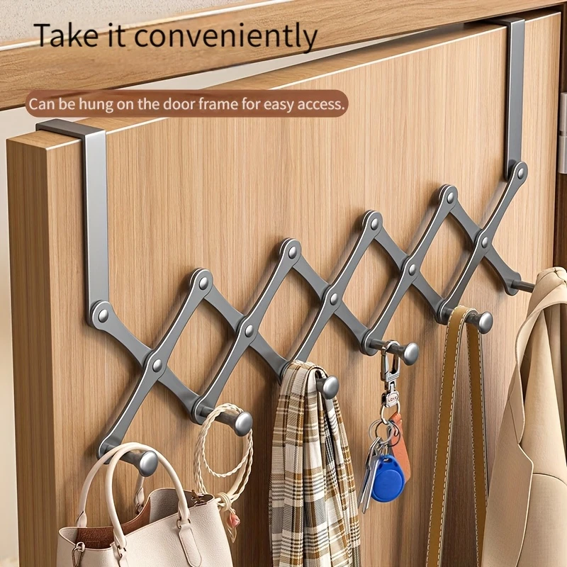 Retractable Over-the-Door Hook Rack – Heavy-Duty with 6 Hooks for Coats, Towels & Bags - CartRare