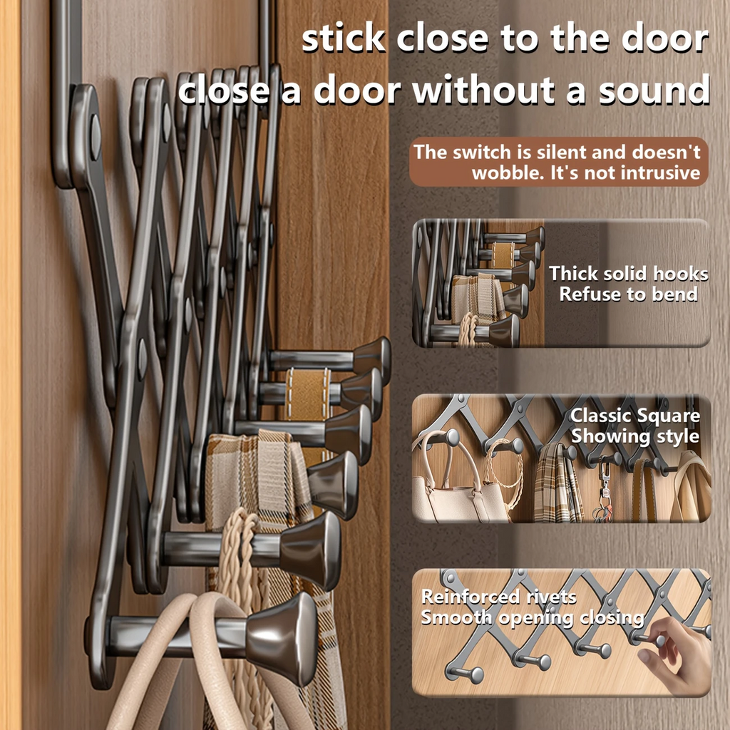 Retractable Over-the-Door Hook Rack – Heavy-Duty with 6 Hooks for Coats, Towels & Bags - CartRare