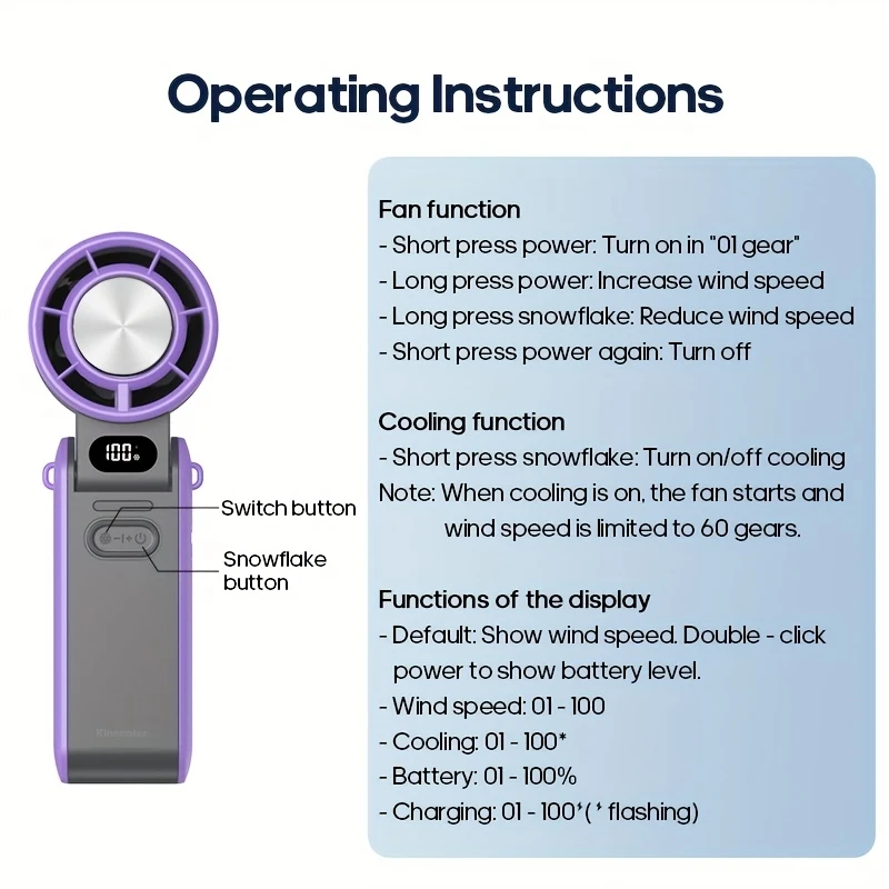 Handheld Turbo Cooling Fan Rechargeable Foldable Fan with Adjustable Speed - CartRare