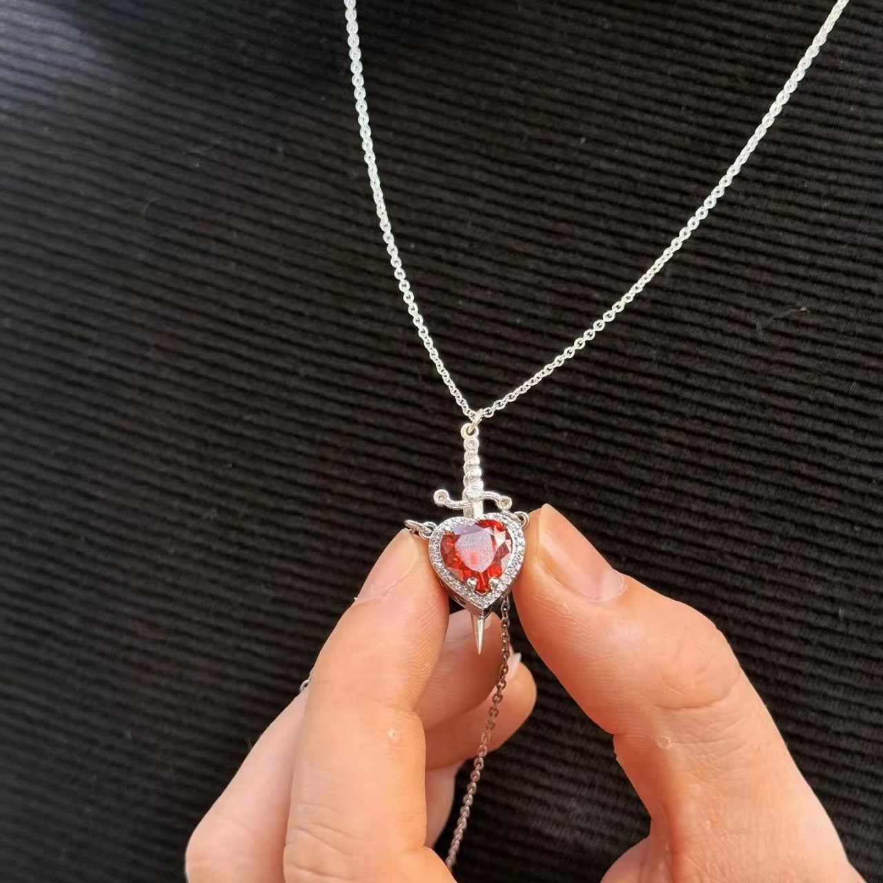 Heart Ring and Sword Necklace Set – Stainless Steel Couple Jewelry Gift - CartRare