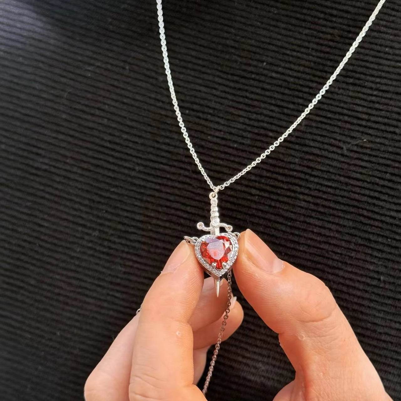 Heart Ring and Sword Necklace Set – Stainless Steel Couple Jewelry Gift - CartRare