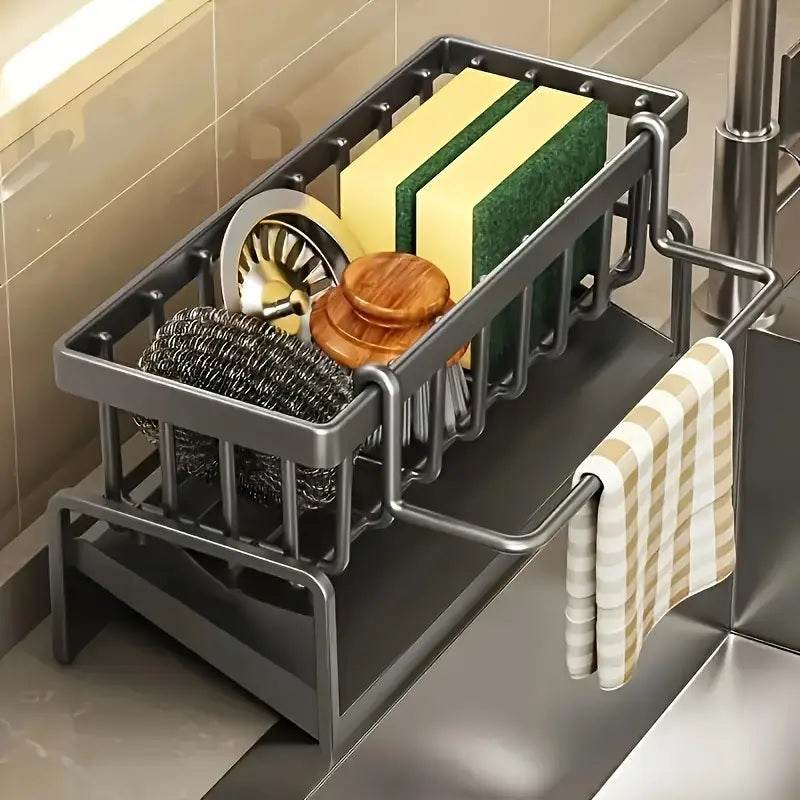 Multifunction Kitchen Sink Organizer Rack for Cloths, Sponges, and Detergent - CartRare