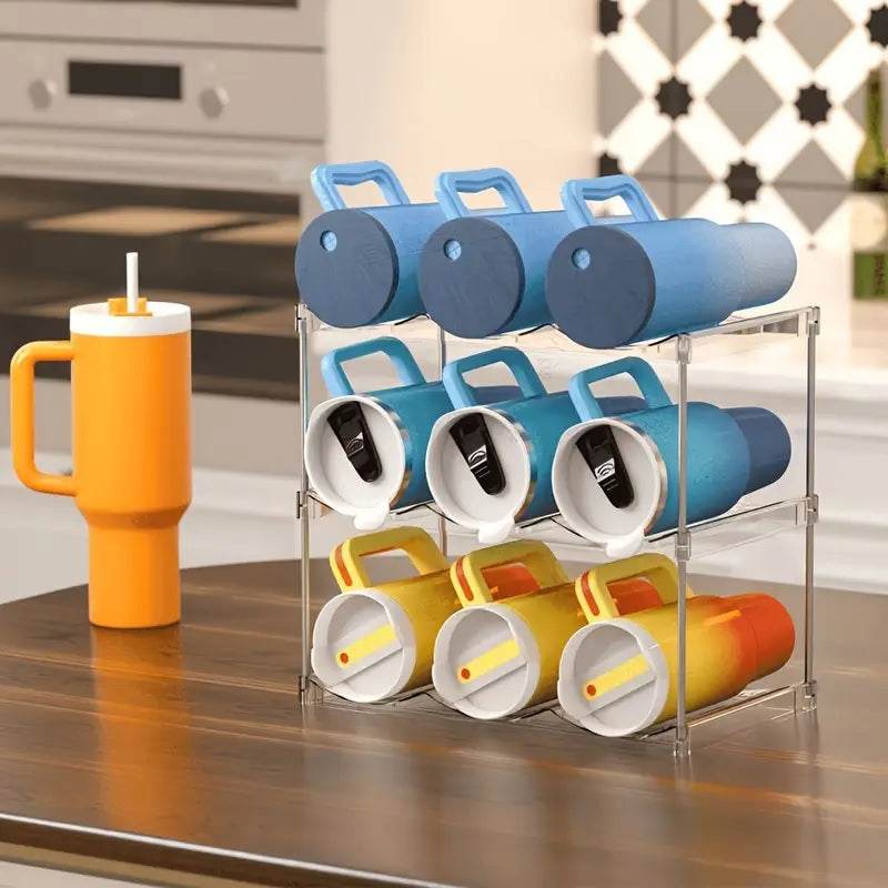 Multilayer Clear Stackable Water Bottle Organizer Rack for Kitchen Cabinets and Pantry - CartRare