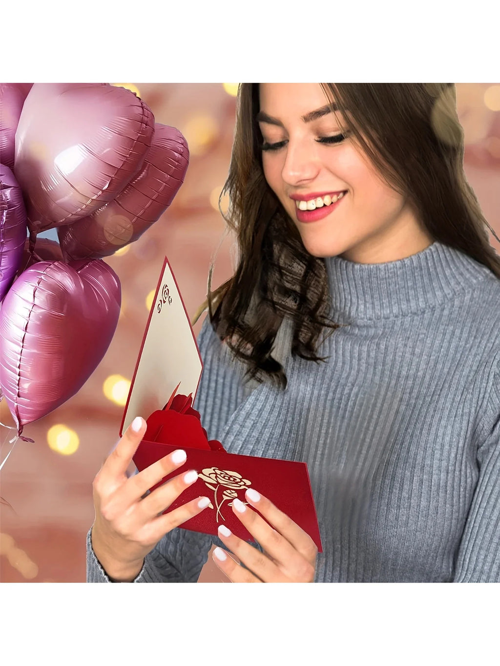3D Pop-Up Rose Birthday Greeting Card with Envelope - CartRare