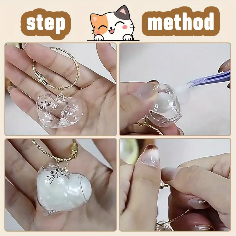 Cat Fur Memorial Keychain Transparent Pet Hair Keepsake Pendant