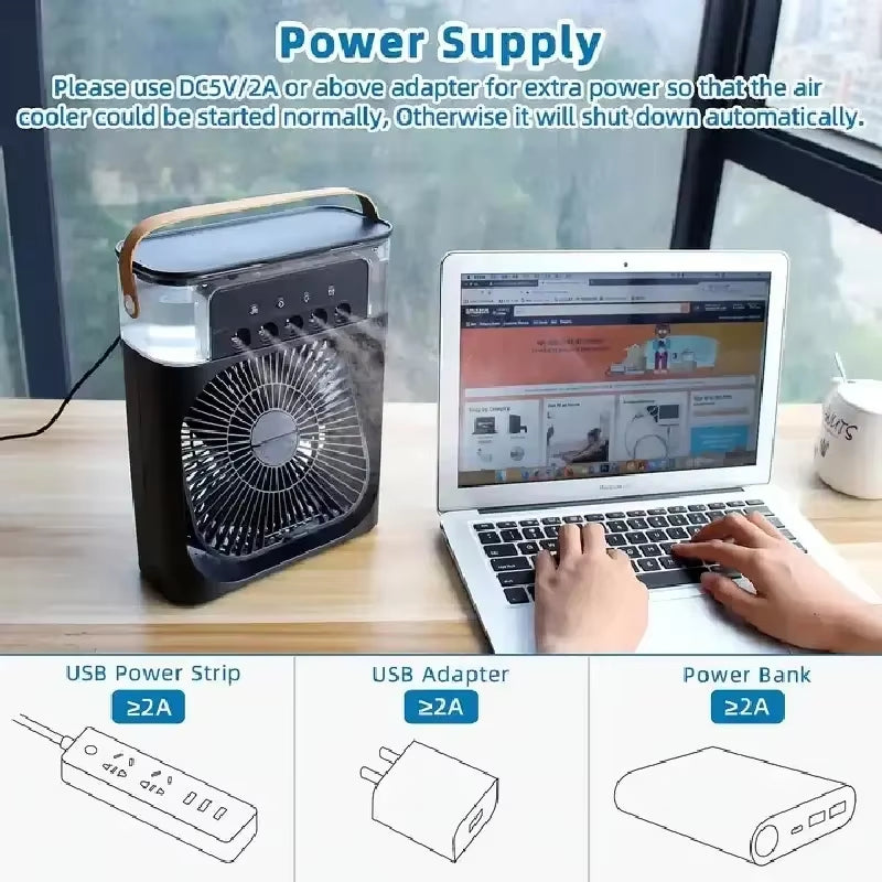 3-in-1 Portable Air Cooler Fan with Humidifier and LED Light - CartRare