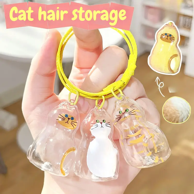 Cat Fur Memorial Keychain Transparent Pet Hair Keepsake Pendant