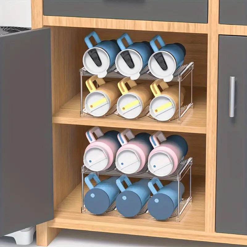 Multilayer Clear Stackable Water Bottle Organizer Rack for Kitchen Cabinets and Pantry - CartRare