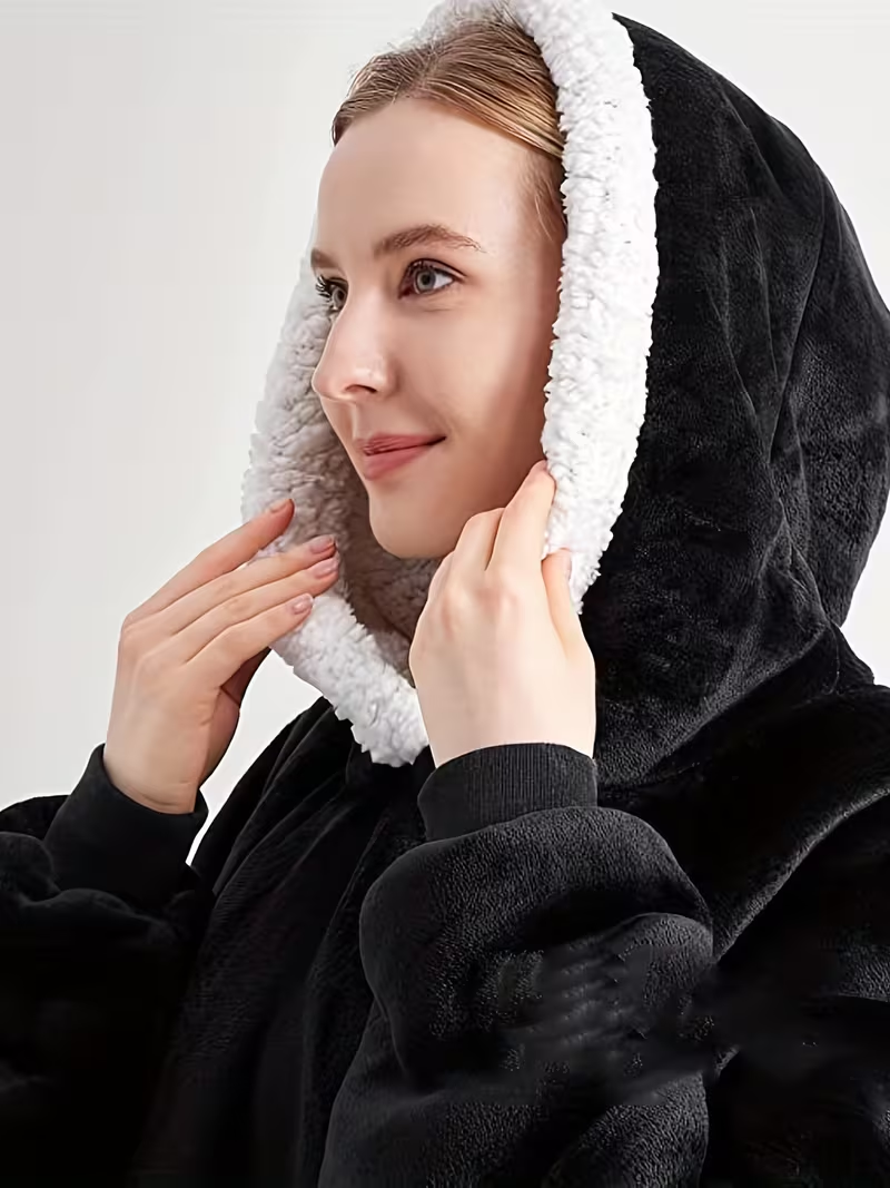 Giant Oversized Flannel Blanket Hoodie – Warm Winter Pullover