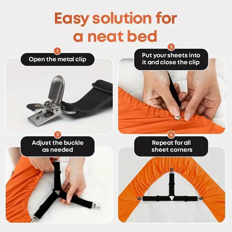 4-Piece Bed Sheet Holder Straps Set for Secure Mattress Fit - CartRare