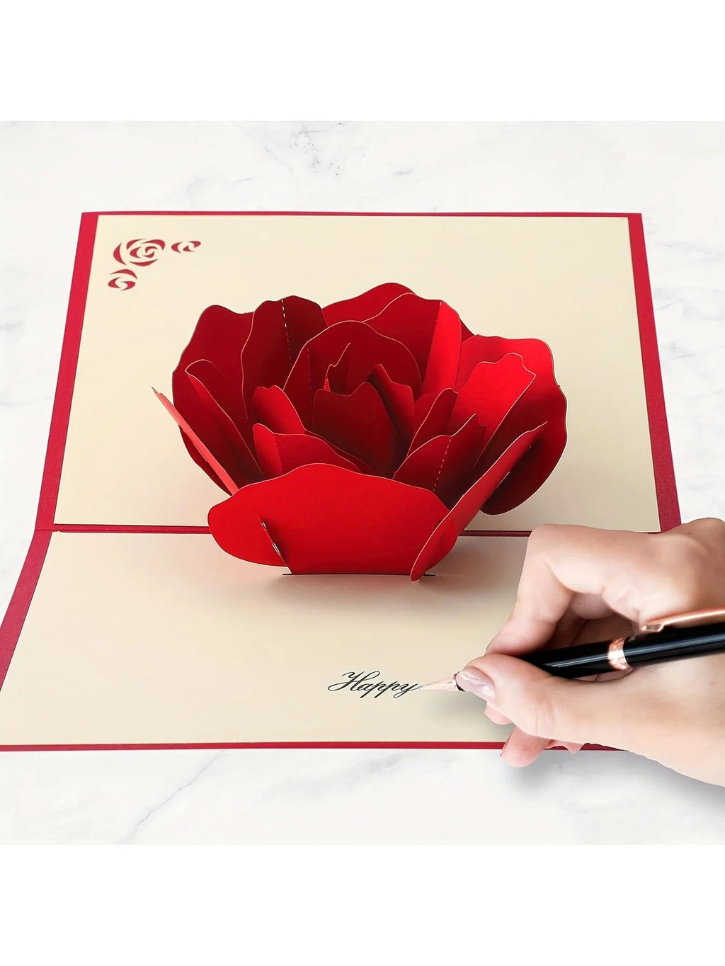 3D Pop-Up Rose Birthday Greeting Card with Envelope - CartRare