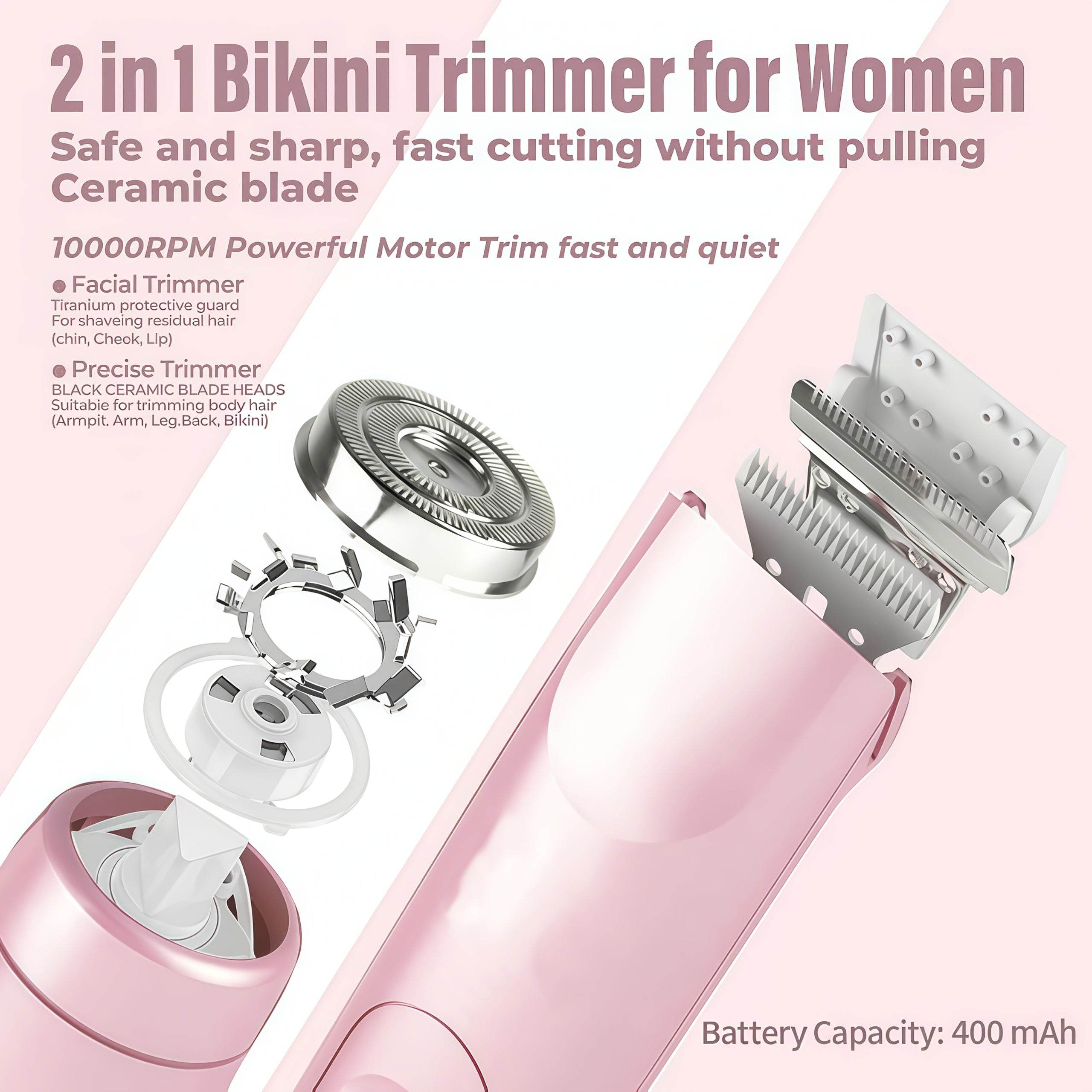 2-in-1 Bikini Line & Facial Trimmer for Women – Gentle, Precise Hair Removal - CartRare