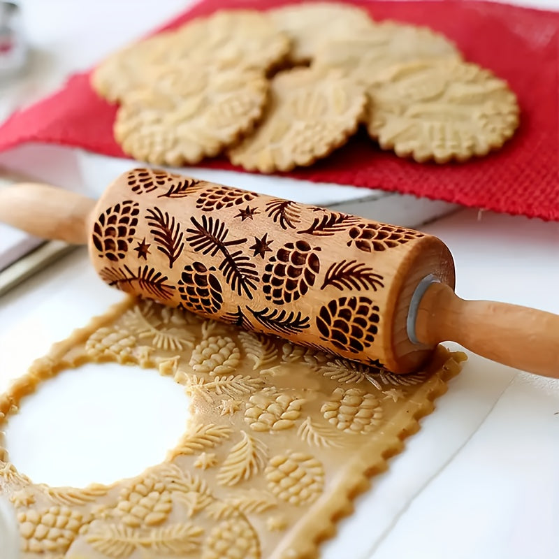Premium Patterned Wooden Rolling Pin Embossed Dough & Baking Tool for All Designs