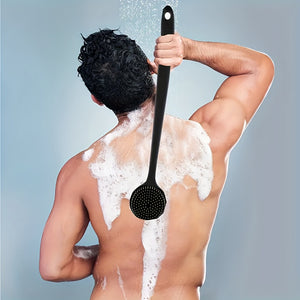 Ergonomic Long Handled Silicone Bath Brush Soft Bristles for Deep Cleaning
