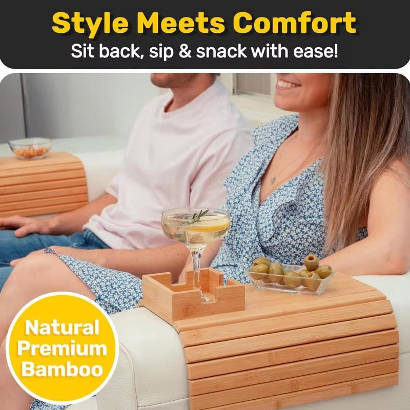 Foldable Wood Couch Cup Holder Tray for Sofa Armrest Drinks
