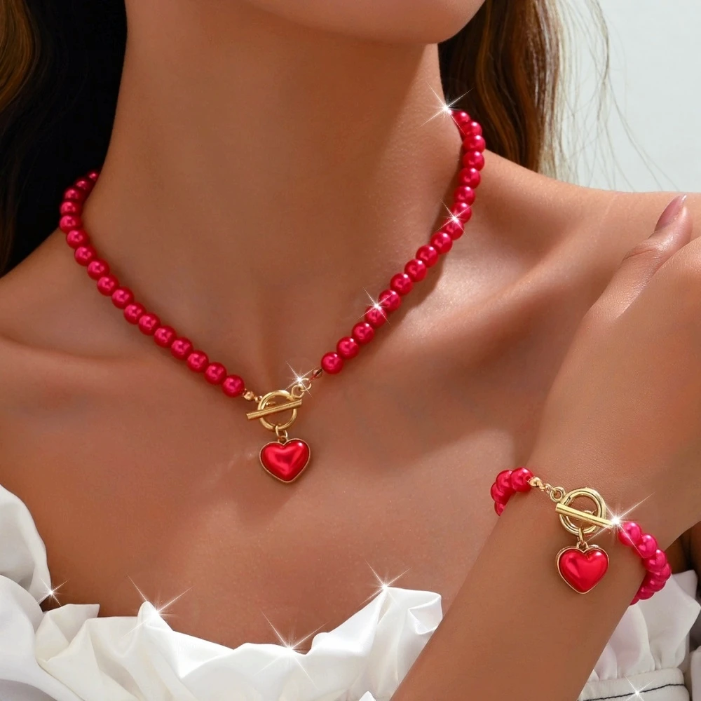 2-Piece Imitation Pearl Jewelry Set – Elegant Necklace & Bracelet with Natural Color Beads for Girls - CartRare