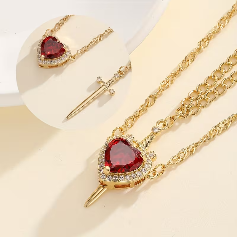 Heart Ring and Sword Necklace Set – Stainless Steel Couple Jewelry Gift