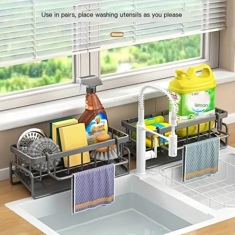 Multifunction Kitchen Sink Organizer Rack for Cloths, Sponges, and Detergent - CartRare