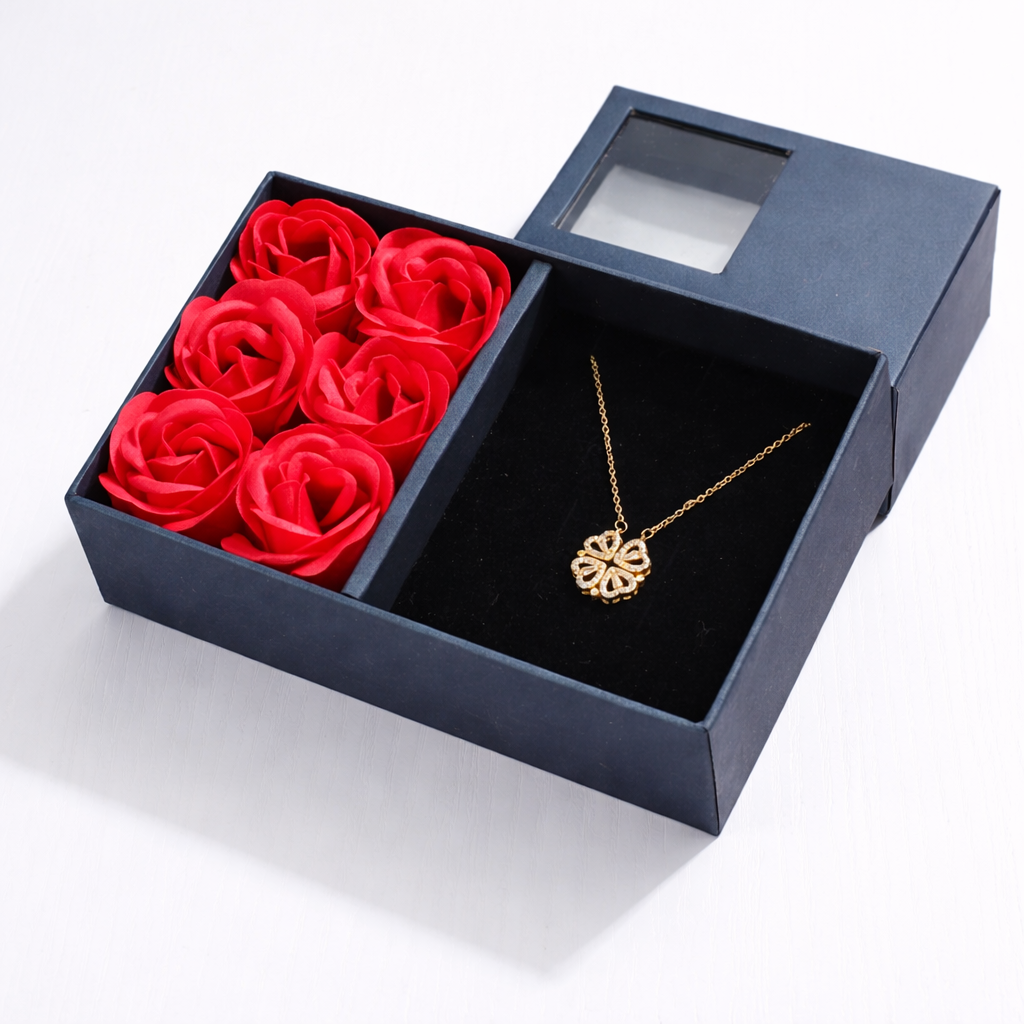 Four Leaf Clover Rose Gift Box Necklace