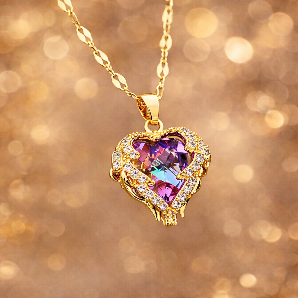 Ocean Heart Crystal Pendant Necklace for Women