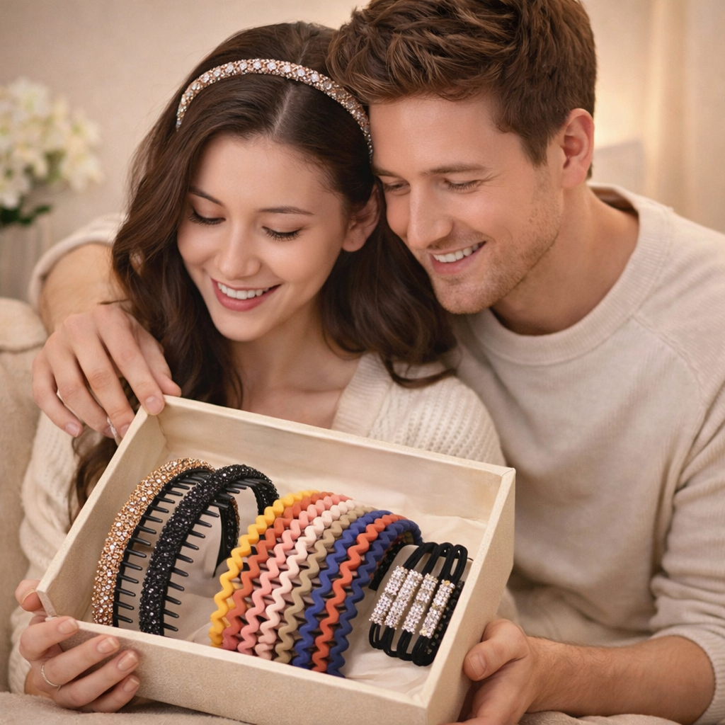 Hair Accessories Trio Set Rhinestone Headband Wave Headband and Sparkly Hair Ties