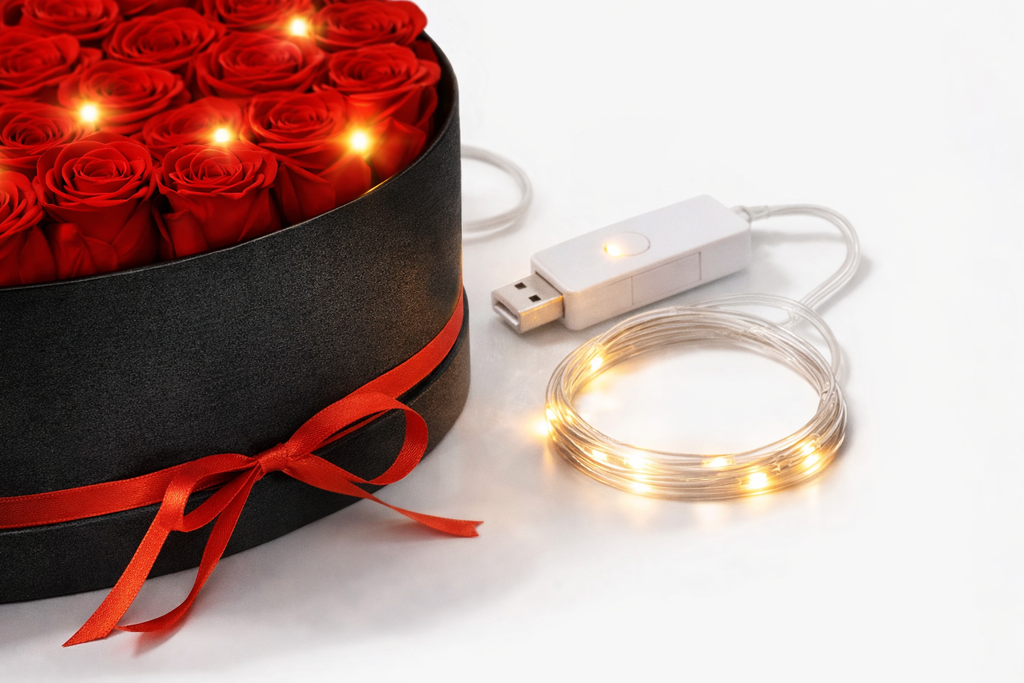 Heart Rose Gift Box with LED Lights & “I Love You” Necklace