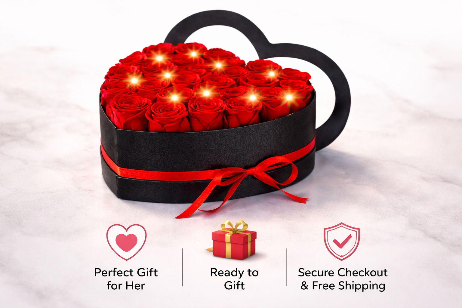 Heart Rose Gift Box with LED Lights & “I Love You” Necklace