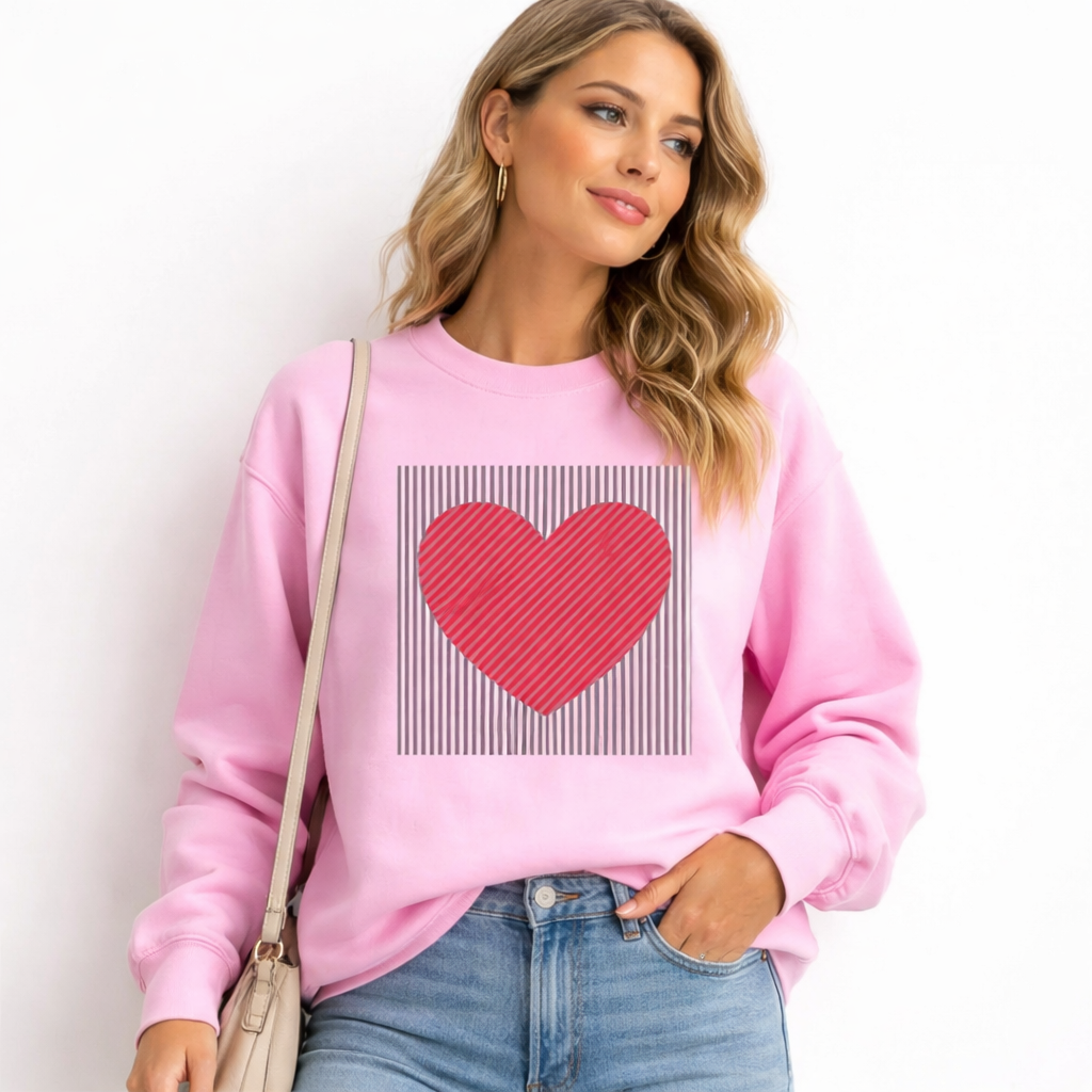 Vintage Heart Striped Women’s Loose Fit Fleece Sweatshirt