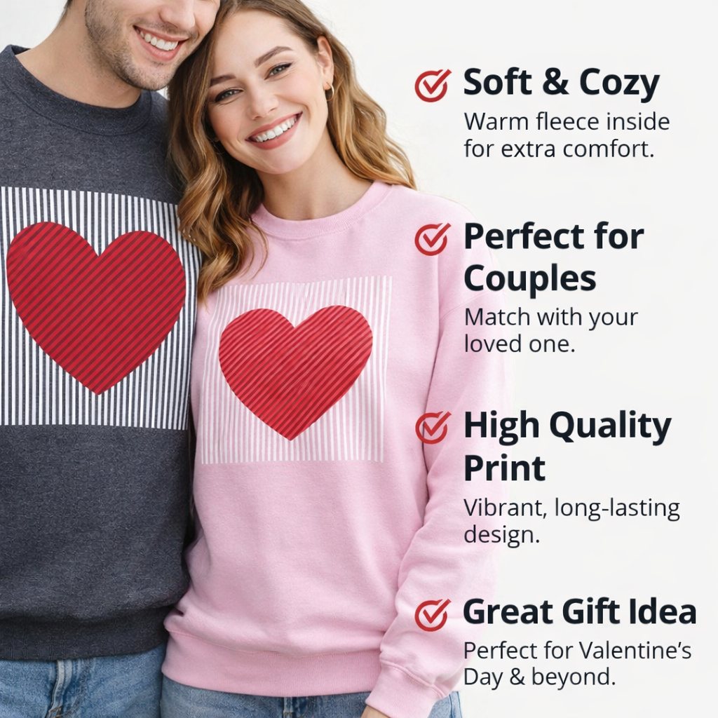 Vintage Heart Striped Women’s Loose Fit Fleece Sweatshirt