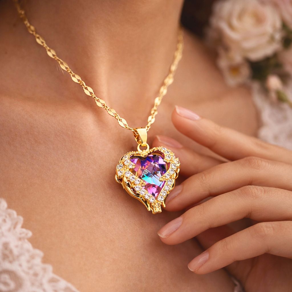 Ocean Heart Crystal Pendant Necklace for Women