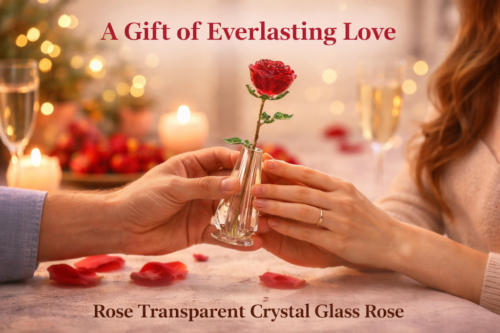 ⭐ Crystal Glass Rose Gift Set with Optional Vase