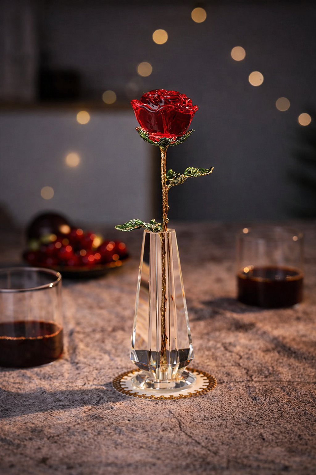 ⭐ Crystal Glass Rose Gift Set with Optional Vase