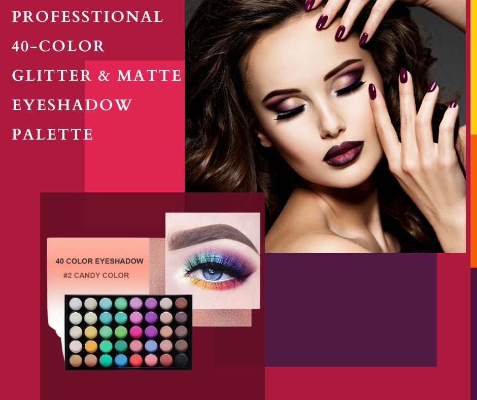 Professtional 40-Color Glitter & Matte Eyeshadow Palette – Waterproof, Long-Lasting Pressed Powder Makeup Kit for Women - CartRare